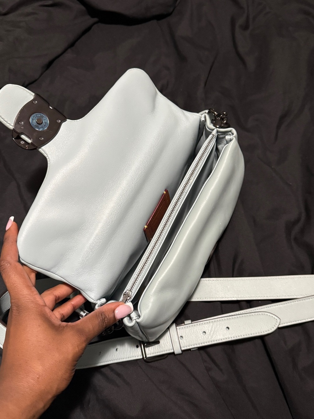 COACH Pale Blue Leather Shoulder Bag with Detachable Strap - Picture 4 of 4